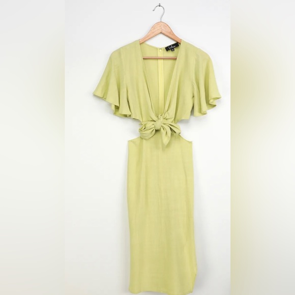 Lulus Summer Journey Light Green Tie-Front Cutout Midi Dress tags on never worn - Picture 3 of 5